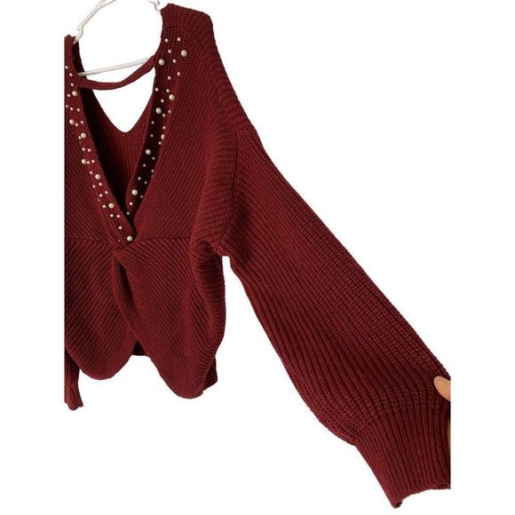 Women’s Shein Twist Back Bead Bling Pull Over Sweater Size 3XL 5347 V-neck - Picture 6 of 8
